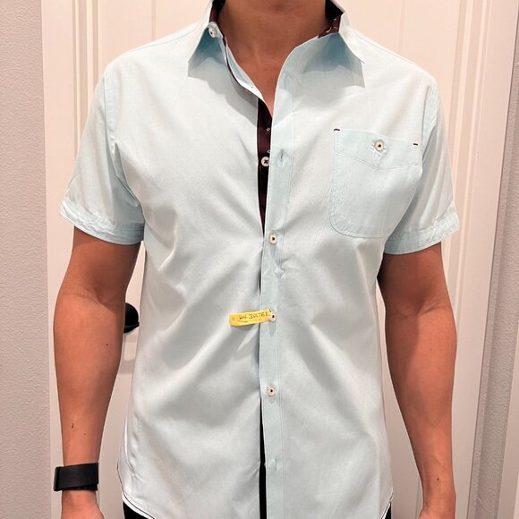 Fitted light teal blue/brown button down - Picture 10 of 10